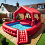 Luxury Red Inflatable Pool with Canopy & Water Bed - Image 2